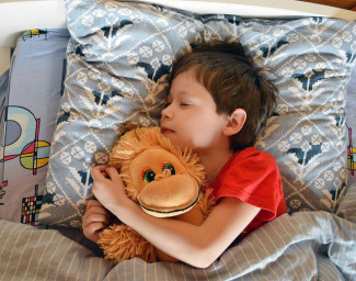 Schlafendes Kind mit Kuscheltier